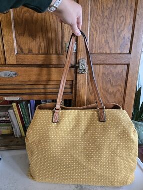 Tote Bag in Mustard Yellow with Tan Straps
